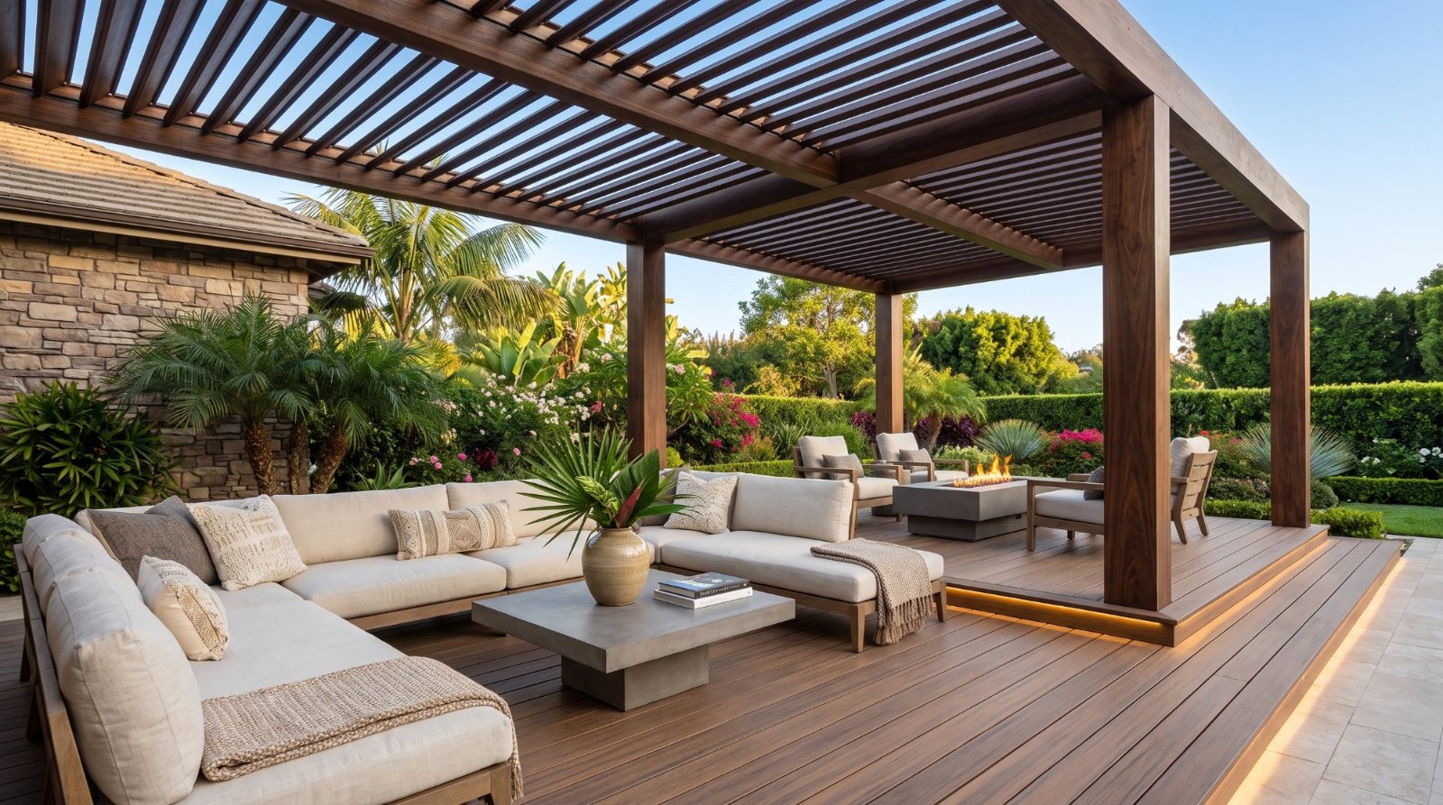 Pergolas de Grande Vao em Madeira Lamelada